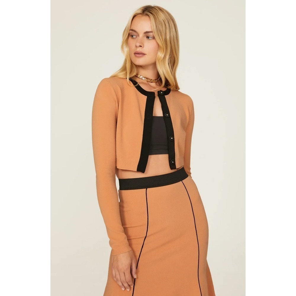 B35 Victor Glemaud Cropped Cardigan M Tan Black Button‎ Front Layering Contrast